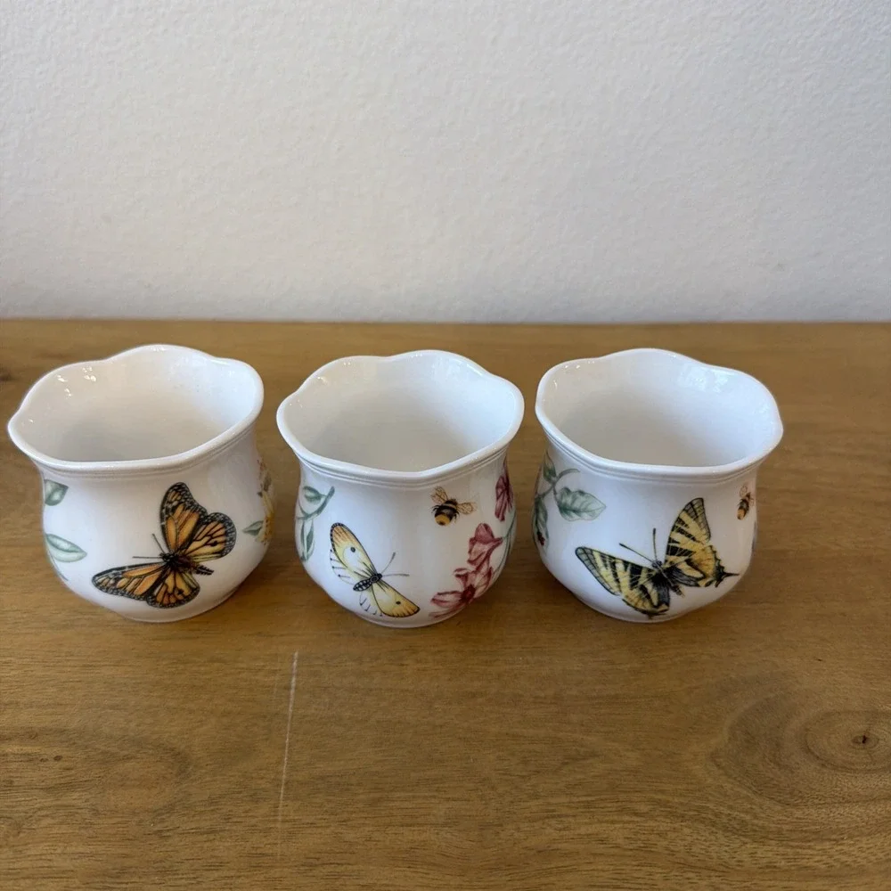 LENOX Butterfly Meadow Spring Flowers Tea Light Holders Set of 3 Votives